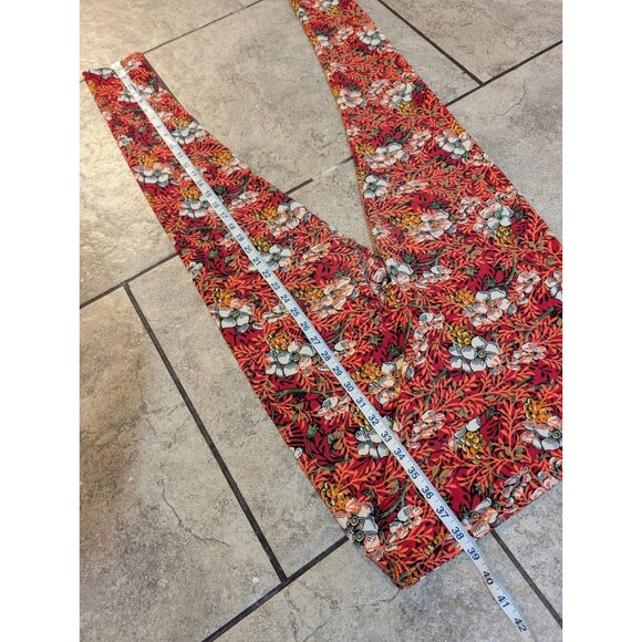 LuLaRoe Leggings OS Floral Print Red Orange Stretch Pants One Size Womens 2-10 - Picture 3 of 6